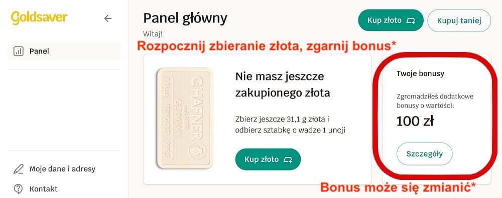 GoldSaver bonus 100 zł