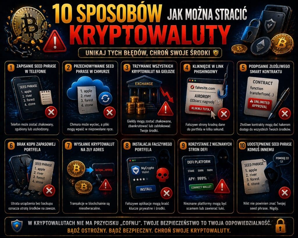 10 sposobów jak można stracić kryptowaluty – najczęstsze błędy użytkowników kryptowalut i zagrożenia bezpieczeństwa