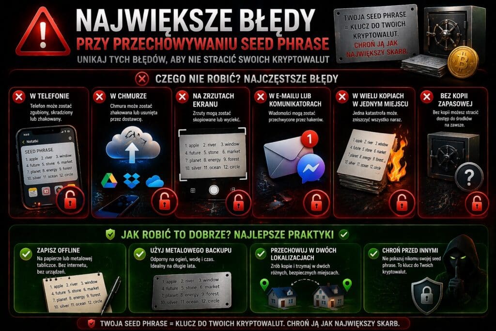 Największe błędy przy przechowywaniu seed phrase