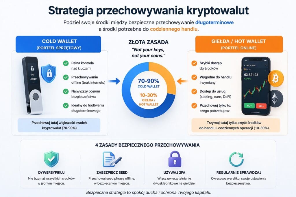 Strategia przechowywania kryptowalut – cold wallet do długoterminowego przechowywania i giełda do tradingu