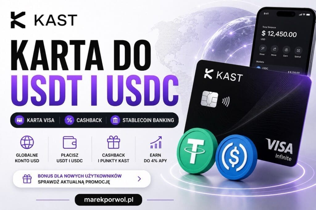 KAST Card – karta Visa do płatności USDT i USDC, cashback, stablecoin banking oraz konto USD.